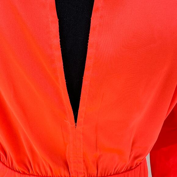 Steve Madden Orange Satin Mini Dress Size 4 Cocktail Ruched Wrap Revolve $78 NEW - Picture 7 of 9